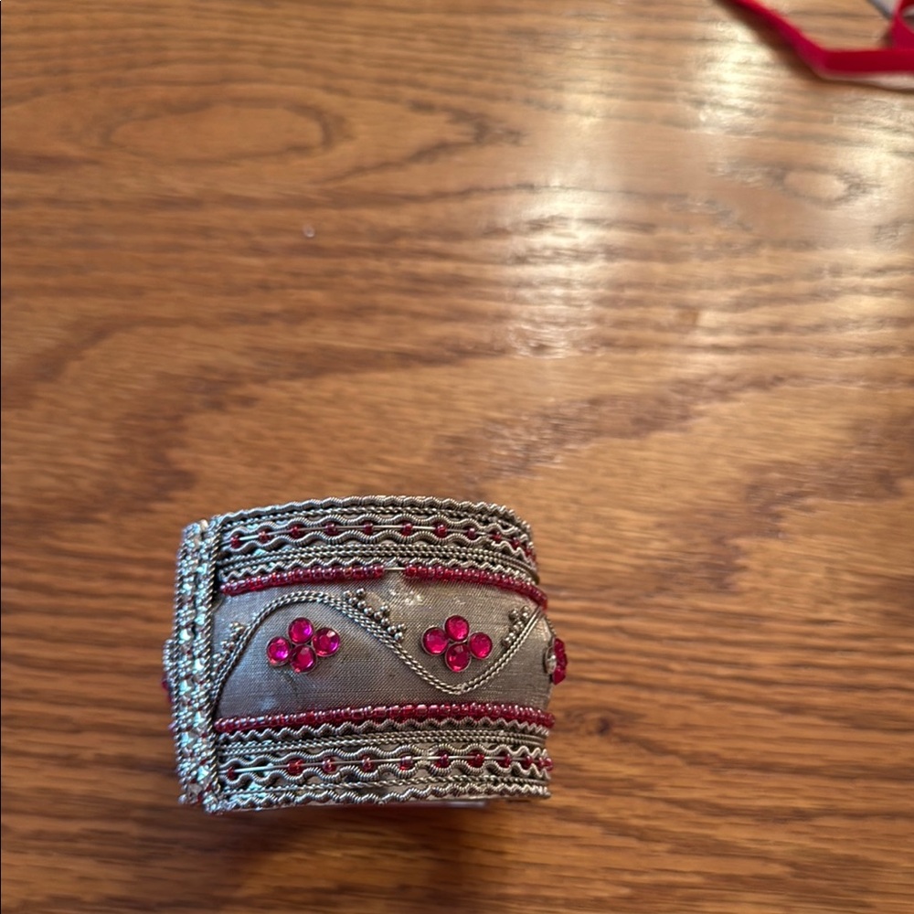 Tribal Pink and Silver Filigree Cuff Bracelet